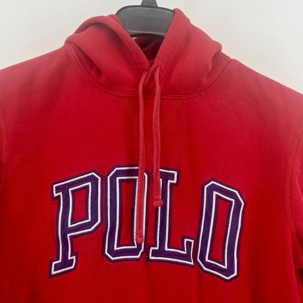 Polo Ralph Lauren Hoodie Mens Small Red Solid Regular Fit Spellout Embroidered